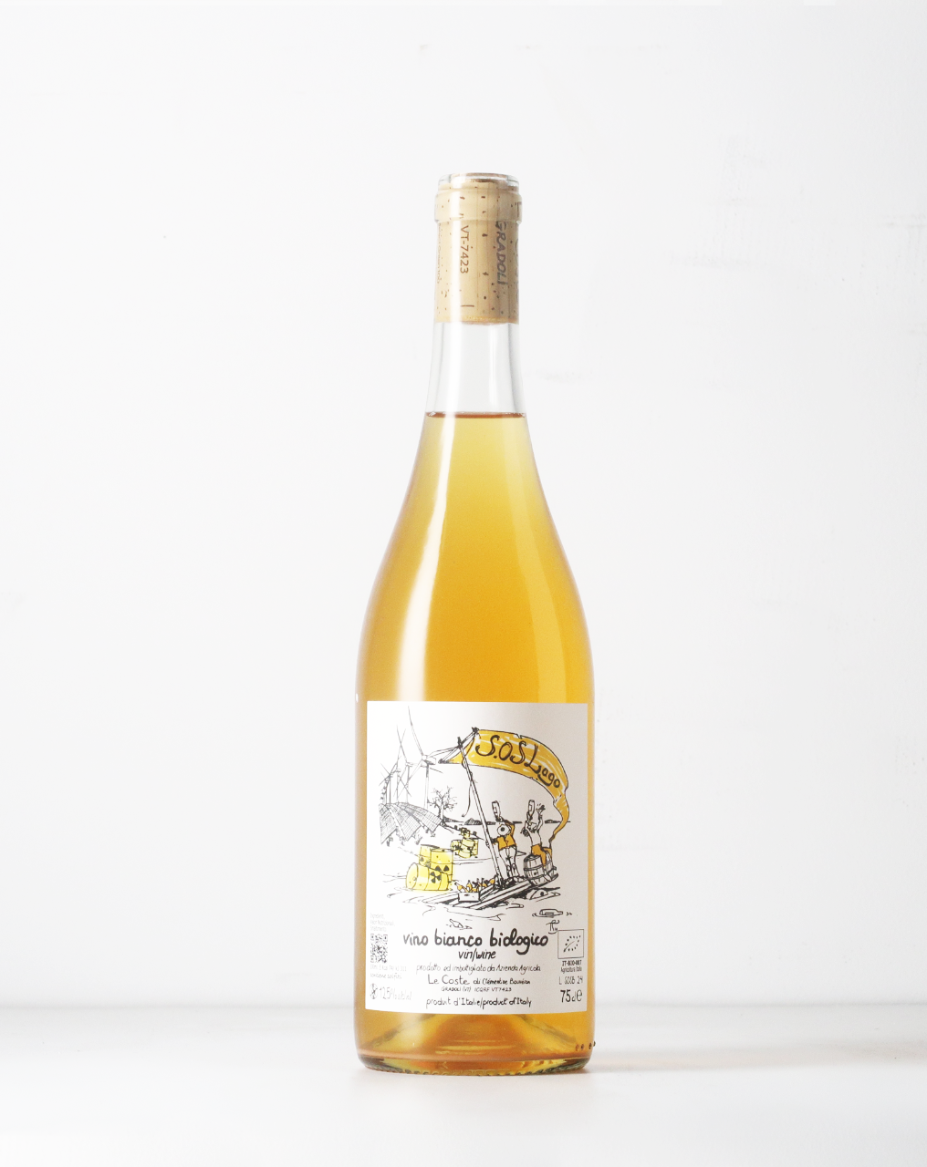 The SOS Lago Bianco is made from 100% yellow Moscato grapes, vinified with carbonic maceration. Lovely natural wine from Le Coste.