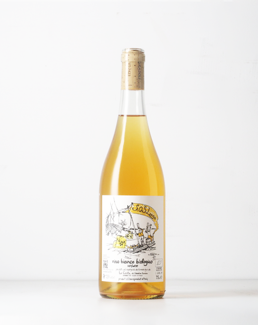 The SOS Lago Bianco is made from 100% yellow Moscato grapes, vinified with carbonic maceration. Lovely natural wine from Le Coste.