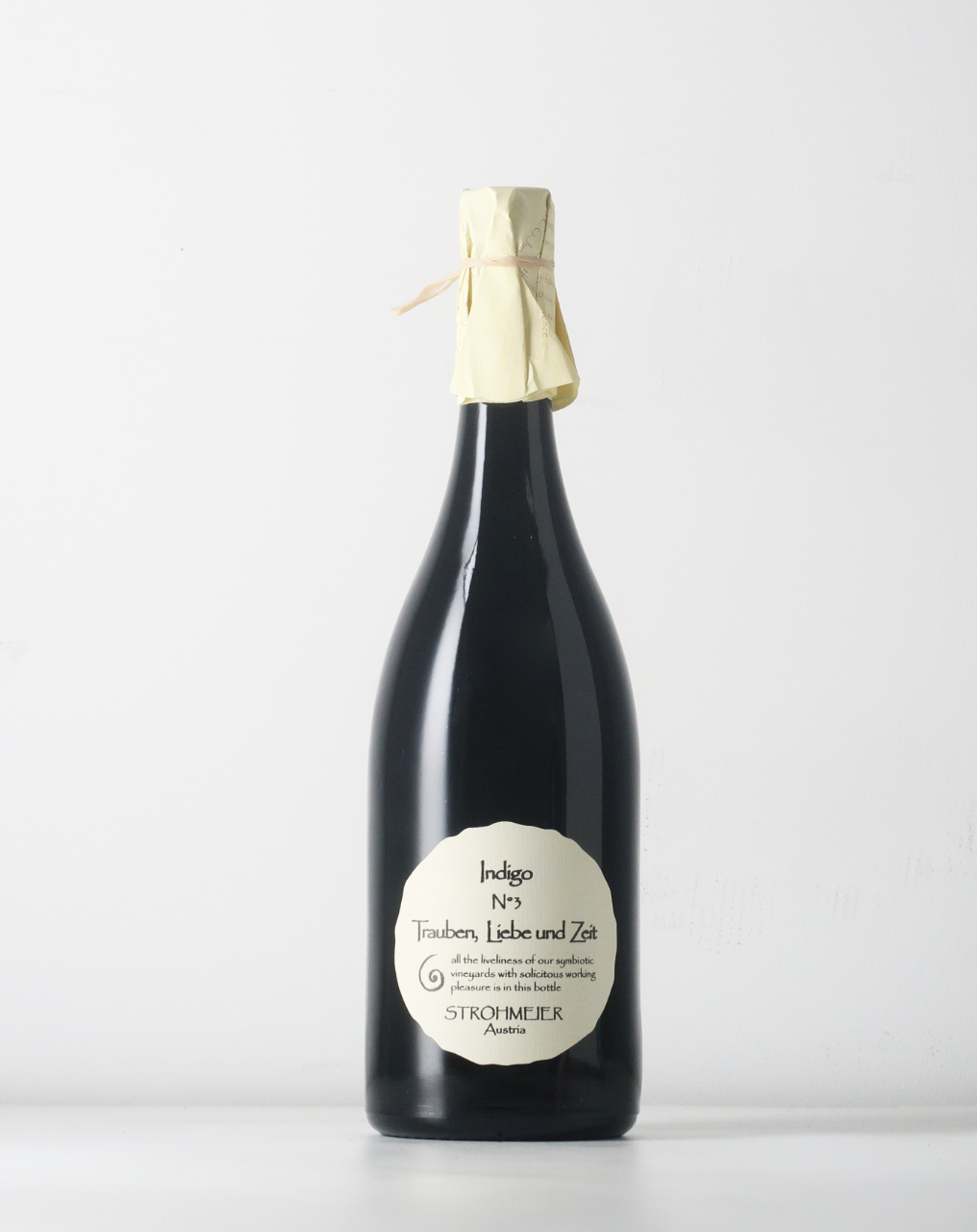 Indigo is made from Blauer Wildbacher grapes. Strohmeiers TLZ collection is only grapes, love and time, no additions in his natural wines.